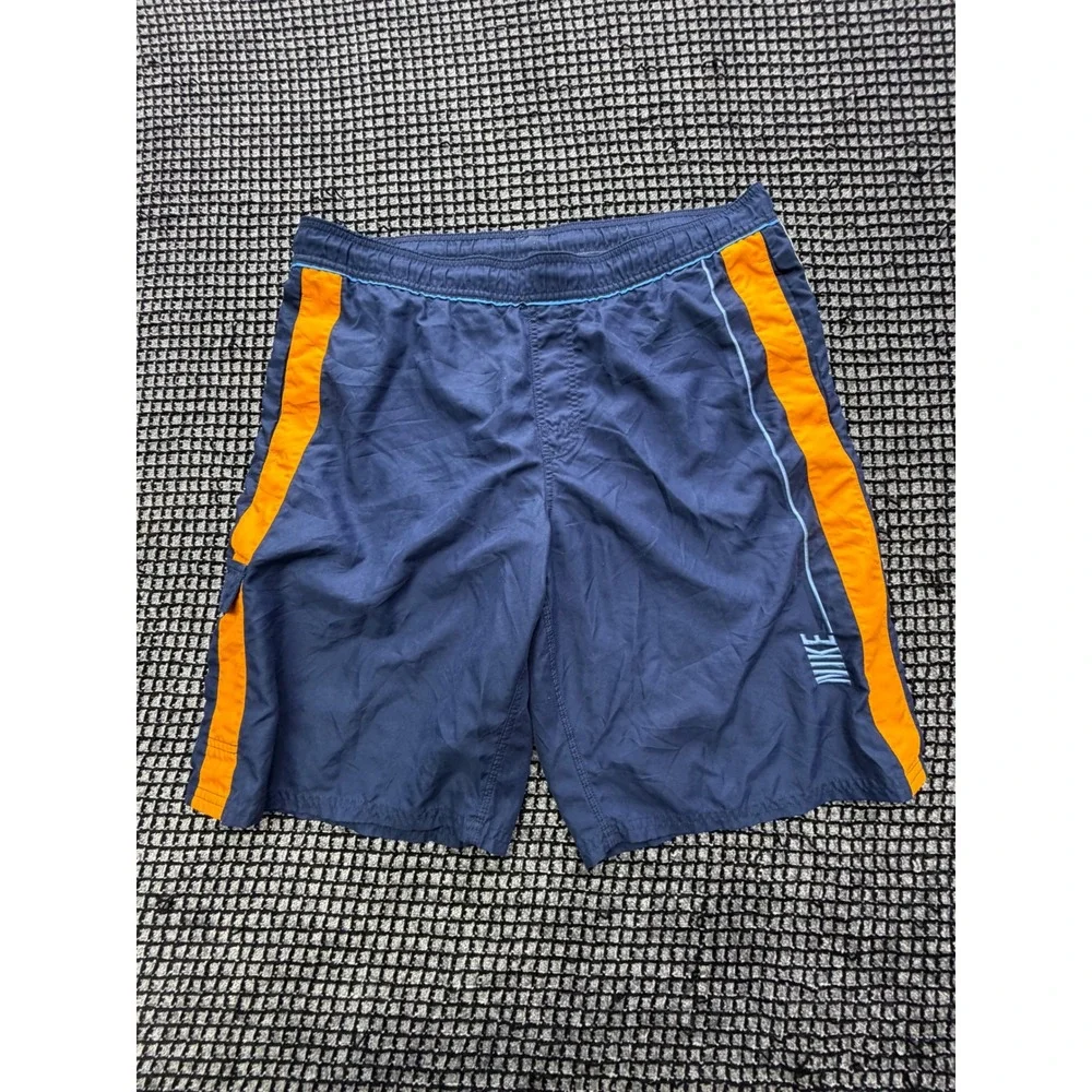 Nike Swim Trunks Mens Medium Navy Blue Orange Stripe Cargo Pocket